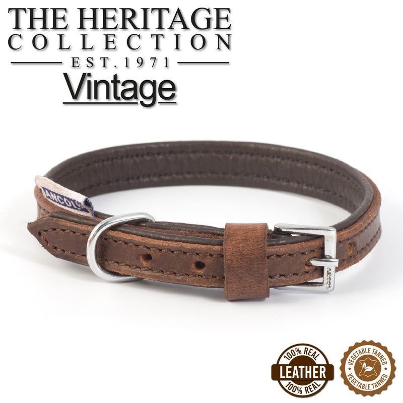 Ancol Vintage Leather Padded Dog Collar Size 6