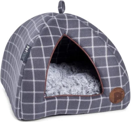 PETFACE GREY WINDOW PANE CHECK CAT IGLOO