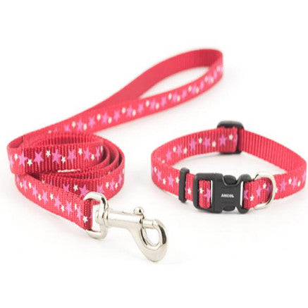 Puppy Collar and Lead Set Stars Red