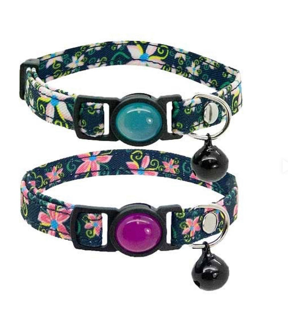 Cat Circus Collar Jewelled Floral Denim - Clearway Pets