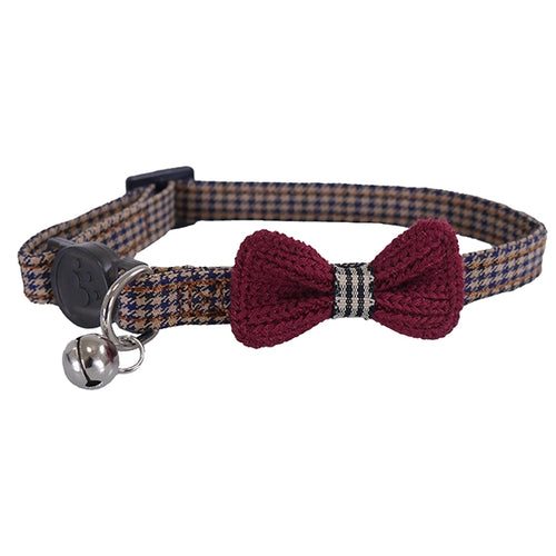 Designer Burgundy bow cat collar - Clearway Pets