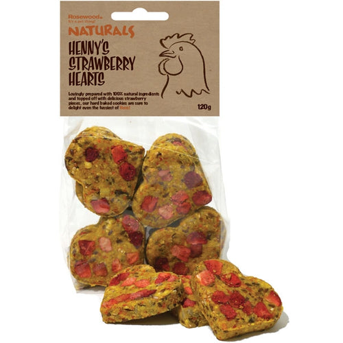 Hennys Naturals Strawberry Hearts 120g - Clearway Pets